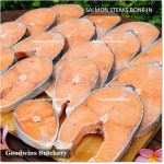 Salmon BONE-IN Atlantic Chile frozen LARGE SIZE whole fish head-on +/- 5 kg/pc length 27" 75cm (price/kg)